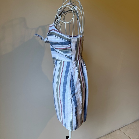Abercrombie & Fitch Striped Linen Mini Dress SZ XS Tie Front Coastal Aesthetic - Picture 2 of 7